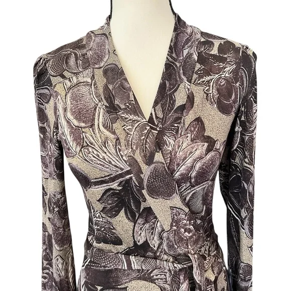 Vintage Silk Floral Designer Wrap Dress ASO Lorelai Gilmore Girls - Picture 5 of 12